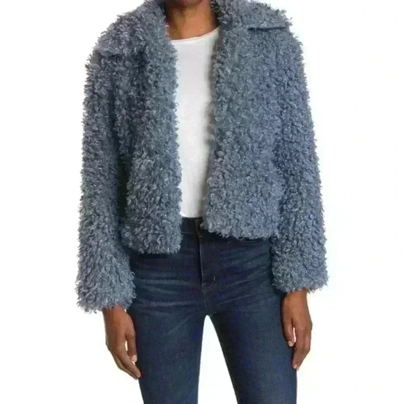 NOIZE Kelly Faux Fur Jacket Blue Cozy Collared Teddy Jacket Size S - Picture 1 of 12